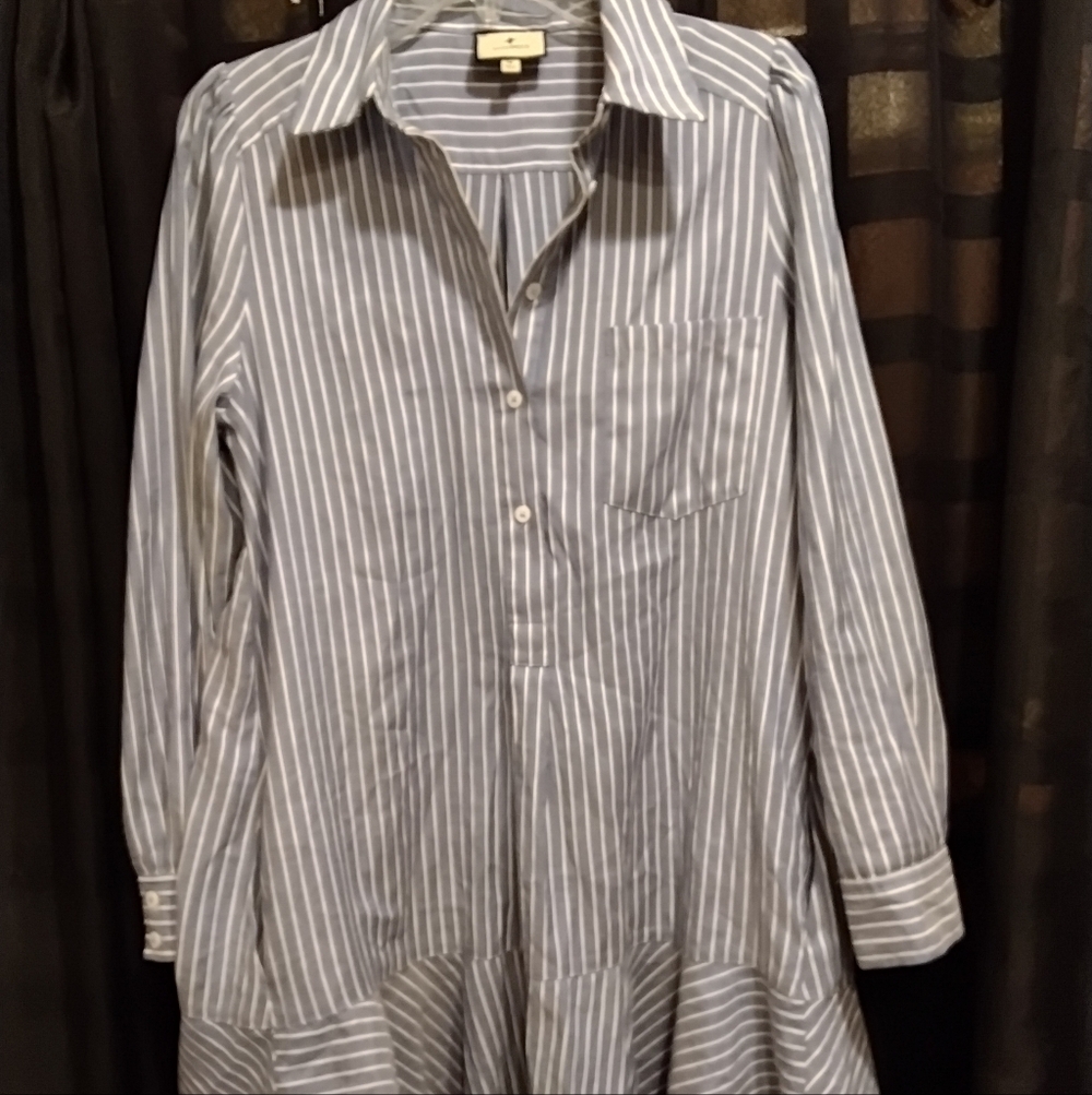 Striped Button-Up Shirt Dress